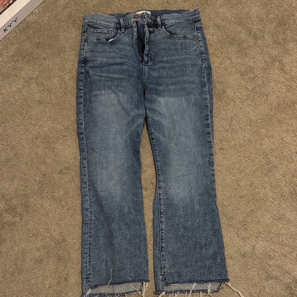 LOFT Mid-Blue Wide-Leg Jeans with Raw Hem